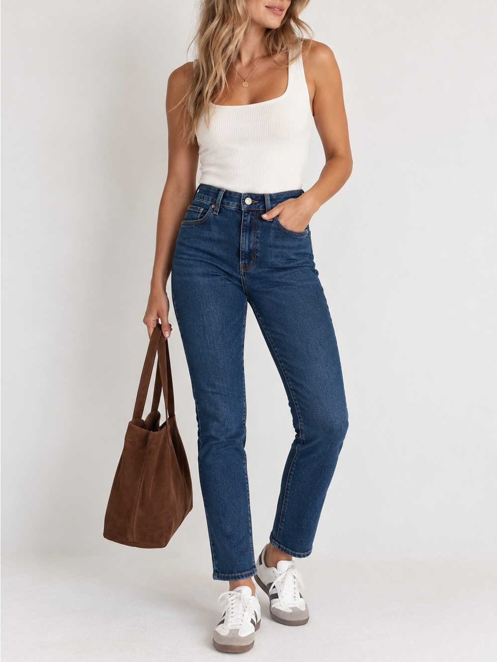 Good American Always Fits Slim Straight Jeans High Rise Dark Blue 6-12
